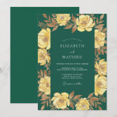 Invitation Mariage Rose Dorée Émeraude (Devant / Derrière)