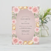 Invitation Mariage Rose Dorée Mauve Douce (Debout devant)