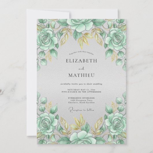 Invitation Mariage Rose Dorée Mousse de Mer (Devant)