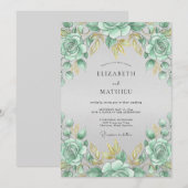 Invitation Mariage Rose Dorée Mousse de Mer (Devant / Derrière)