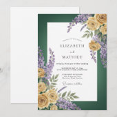Invitation Mariage Rose Dorée Verte Forêt (Devant / Derrière)