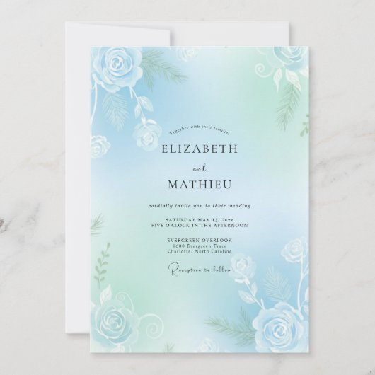 Invitation Mariage Rose Douce Aqua Menthe (Devant)
