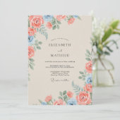 Invitation Mariage Rose Douce Azur Corail (Debout devant)