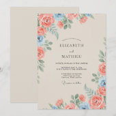 Invitation Mariage Rose Douce Azur Corail (Devant / Derrière)
