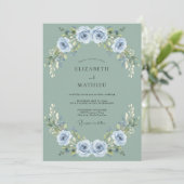 Invitation Mariage Rose Douce Bleu Acier (Debout devant)