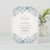 Invitation Mariage Rose Douce Bleu Poudre (Debout devant)