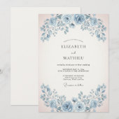 Invitation Mariage Rose Douce Bleu Poudre (Devant / Derrière)