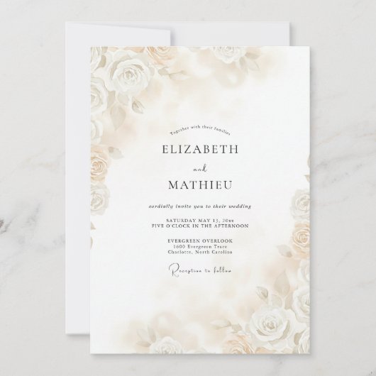 Invitation Mariage Rose Douce Champagne (Devant)