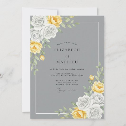 Invitation Mariage Rose Douce Jaune Gris (Devant)