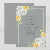 Invitation Mariage Rose Douce Jaune Gris (Devant / Derrière)