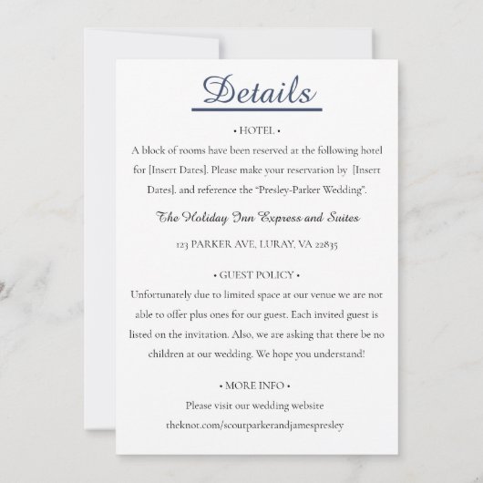 Invitation Mariage Rose Dusty Blue (Dos)