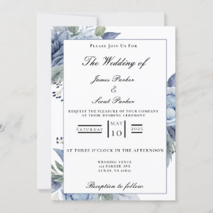 Invitation Mariage Rose Dusty Blue