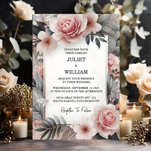 Invitation Mariage Rose Dusty du Jardin Boho Rose en Soie