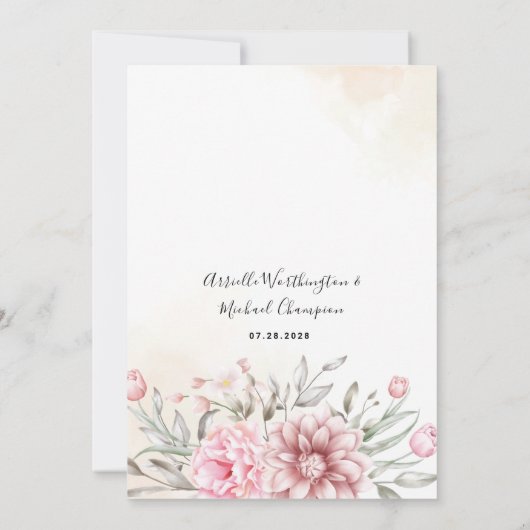 Invitation Mariage rose Dusty Rose de verdure (Dos)