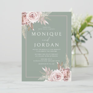 Invitation Mariage Rose Dusty tendance Blush & Sage