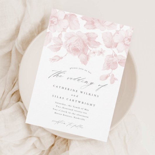 Invitation Mariage Rose Écriture Florale Élégante