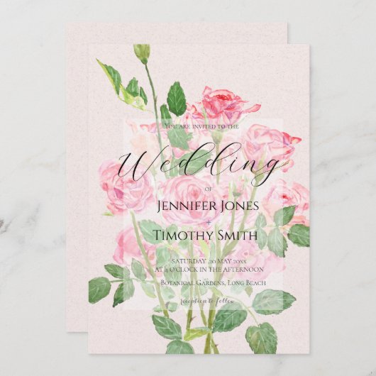 Invitation mariage rose élégant (Devant / Derrière)