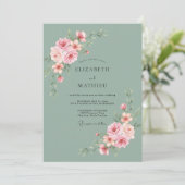 Invitation Mariage Rose Élégante Vert Sauge (Debout devant)