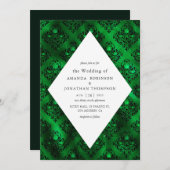 Invitation Mariage Rose Emerald Green et Black Glam Damask (Devant / Derrière)
