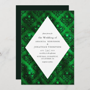 Invitation Mariage Rose Emerald Green et Black Glam Damask