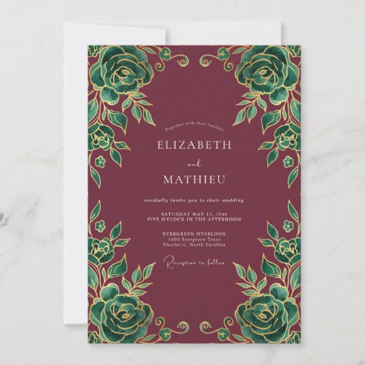 Invitation Mariage Rose Émeraude Bourgeon (Devant)