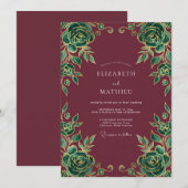 Invitation Mariage Rose Émeraude Bourgeon (Devant / Derrière)