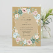 Invitation Mariage Rose Émue Vert Sauge (Debout devant)