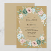 Invitation Mariage Rose Émue Vert Sauge (Devant / Derrière)