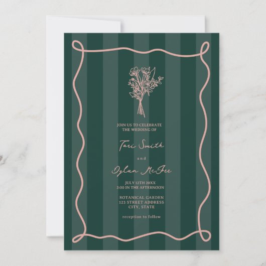 Invitation Mariage rose  en bande verte (Devant)