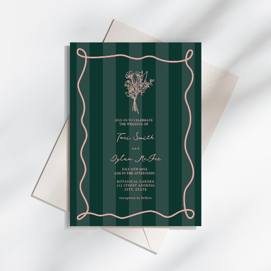 Invitation Mariage rose  en bande verte