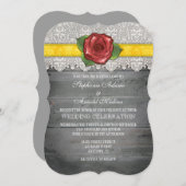 Invitation Mariage Rose en bois rustique gris jaune Inviter (Devant / Derrière)