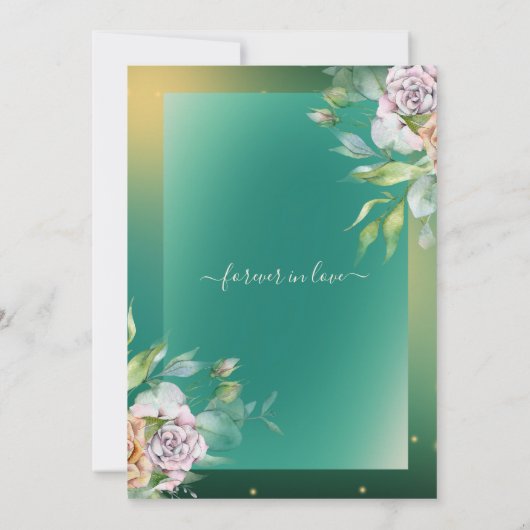 Invitation mariage rose en fleurs émeraude (Dos)