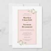 Invitation Mariage rose encadré or moderne (Devant)