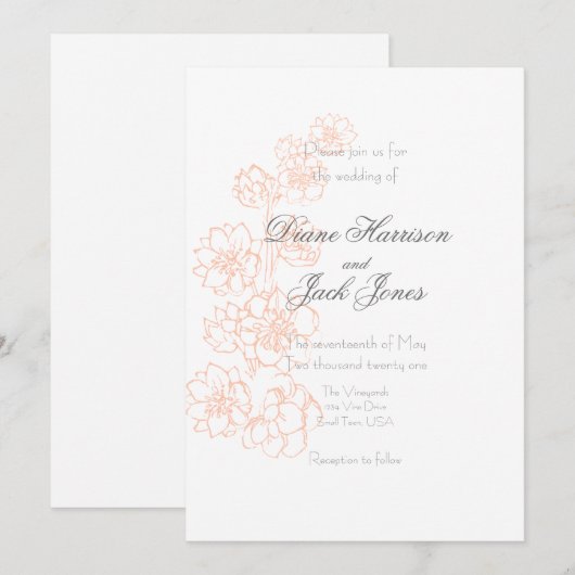 Invitation Mariage rose et blanc (Devant / Derrière)
