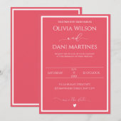 Invitation Mariage rose et blanc (Devant / Derrière)