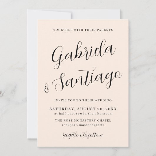 Invitation Mariage rose et blanc de script simple (Devant)
