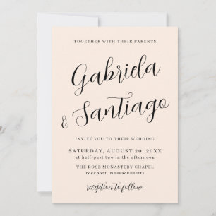 Invitation Mariage rose et blanc de script simple