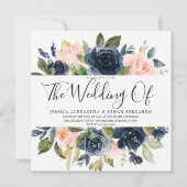 Invitation Mariage rose et bleu marine Aquarelle (Devant)