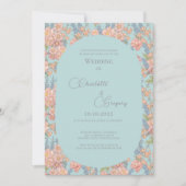 Invitation Mariage rose et bleu shabby chic floraux (Devant)