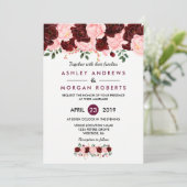 Invitation Mariage rose et bordeaux d'aquarelle florale Invit (Debout devant)