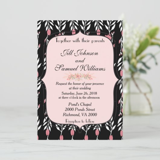 Invitation Mariage rose et noir (Debout devant)