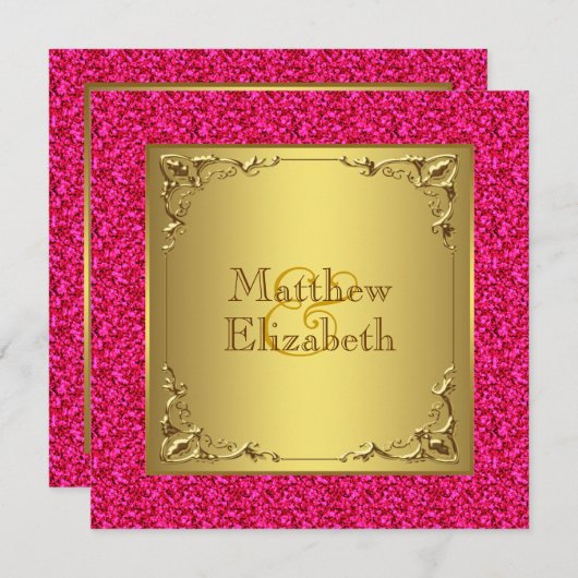 Invitation Mariage rose et or chaud (Devant / Derrière)