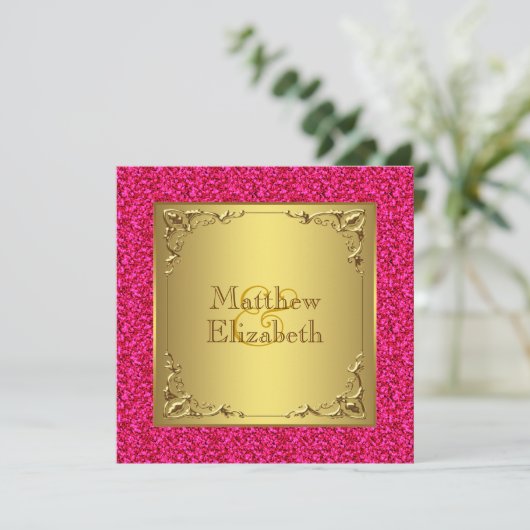 Invitation Mariage rose et or chaud (Debout devant)
