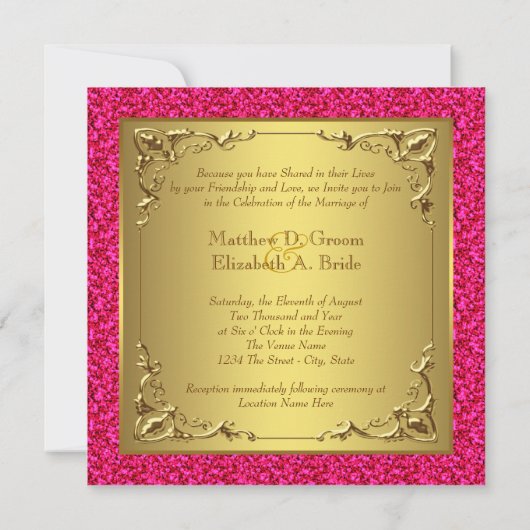 Invitation Mariage rose et or chaud (Dos)