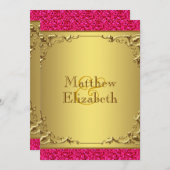 Invitation Mariage rose et or chaud (Devant / Derrière)