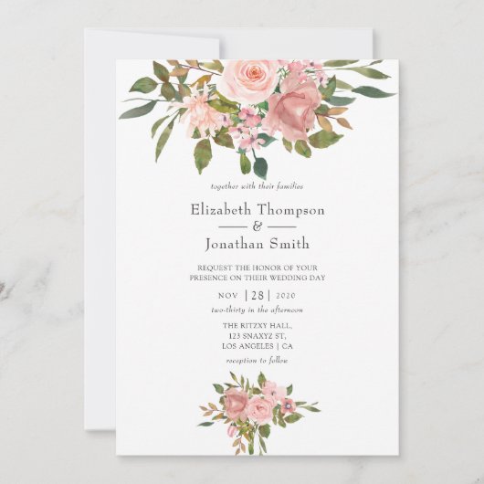 Invitation Mariage rose et or Rose (Devant)