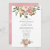 Invitation Mariage rose et or Rose (Devant / Derrière)