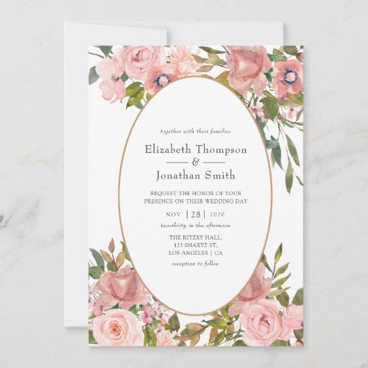Invitation Mariage rose et or Rose (Devant)