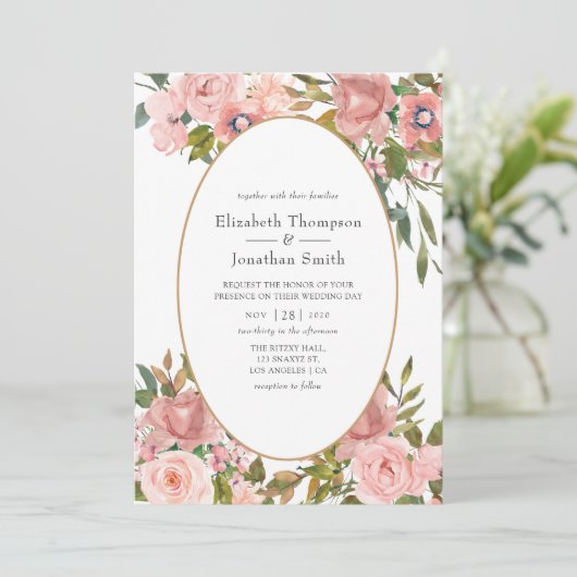 Invitation Mariage rose et or Rose (Debout devant)
