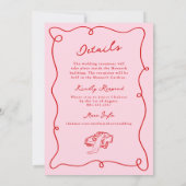 Invitation Mariage rose et rouge à main blanche + détails (Dos)